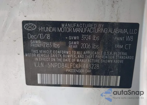 2019 Hyundai Elantra Sel из США, поврежденный, VIN 5NPD84LF0KH448228